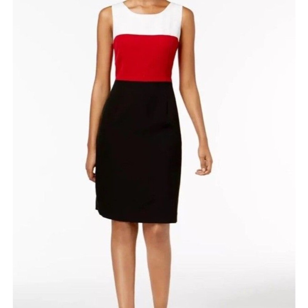 Kasper Sheath Dress Size 18 Red Black Colorblock Sleeveless Career Office Work